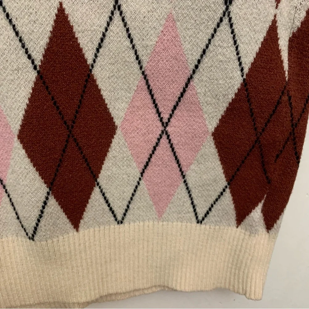 Princess Polly Argyle Sweater Vest Pink Brown Preppy V Neck Knit
